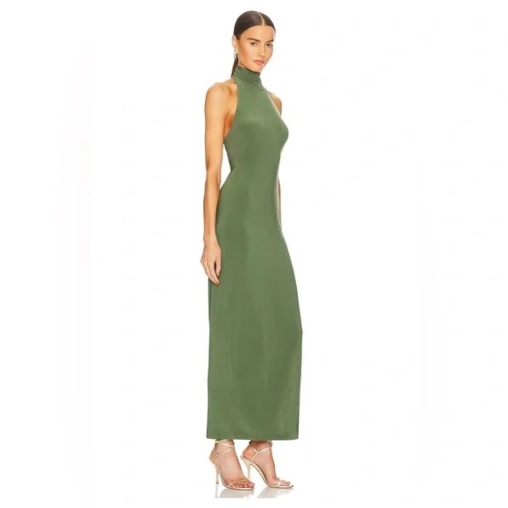 Norma Kamali Halter Turtle Side Slit Gown in Celadon - size small
